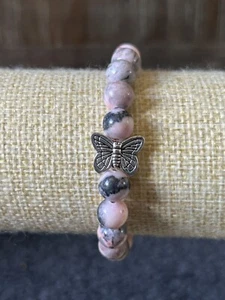 BUTTERFLY LOVE "Pink & Grey" Beautiful Women’s Stretch Charm Bracelet Jewellery - Picture 1 of 8