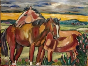 Zwei Pferde Original Ölgemälde Ingrid Nitzsche Expressionismus Pferdekunst - Bild 1 von 2