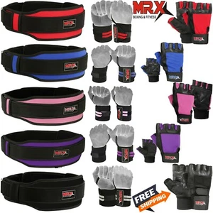 Weight Lifting Belt Gym Training Gloves Wrist Wraps Strap Workout 3pc Bundle Set - Picture 1 of 15