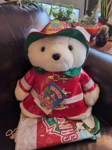 1996 Santa Bear Firefighter Dayton Hudson Collectible Christmas Plush Bear w/Bag - Picture 1 of 9