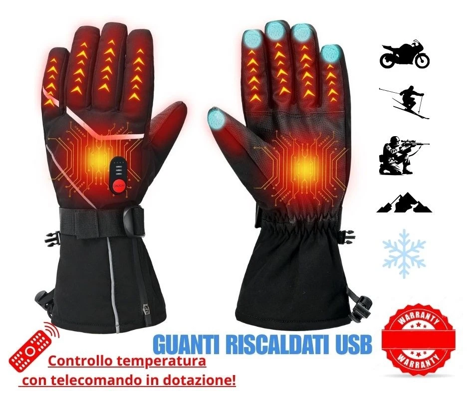 GUANTI INVERNALI MOTO SCOOTER SCI SPORT IMPERMEABILI RISCALDANTI CON PROTEZIONE - Immagine 1 di 4