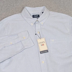 Camisa Chaps Oxford Tejida con Botones Talla Grande Lavada a la Costa Rayas NUEVA - Imagen 1 de 8