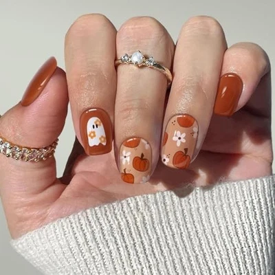 Abóbora quadrada curta laranja outono prensa nas unhas 1 fl oz (pacote com 24) QJ-C1118 - Imagem 1 de 4