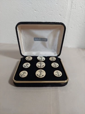 Vintage Barlow Cream Colored Resin Etched Buttons Anchor Sailor Theme Set Of 9 - Image 1 of 4