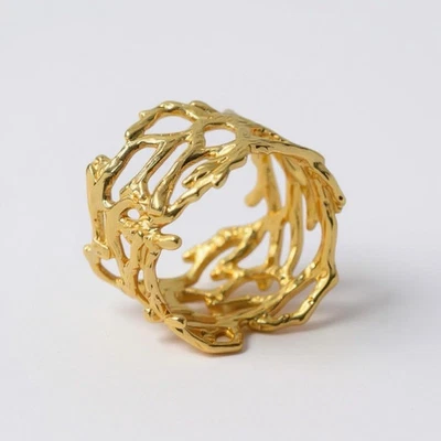 Anillo Anthropologie De Colección Oro 18K Rama Árbol Hueco Coral Enrejado Boho Talla 7 8 Foto 1 de 4