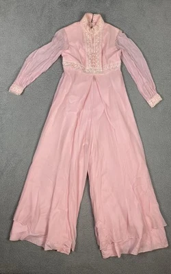 Vintage Lace Jumpsuit Womens Small Sheer Long Sleeve High Neck Boho Formal 70s - Image 1 of 4