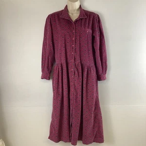 Vtg Eddie Bauer Pink Floral Corduroy Button Front Long Sleeve Maxi Dress Size S - Picture 1 of 8