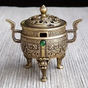 Antiker dreibeiniger Räuchergefäß aus Messing mit Deckel chinesischer Stil - Bild 1 von 8