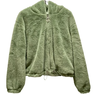 Free Haven Full Zip Jacket Women's Medium Soft Plush Green Hooded Cropped EUC - Picture 1 of 5