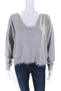 Nation LTD Womens Long Sleeve V Neck Distressed Trim Sweatshirt Gray Size XS - Picture 1 of 6