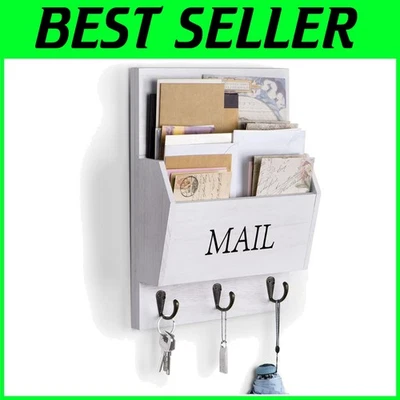 Rustic Wooden Mail Organizer Wall Mounted - Image 1 of 4