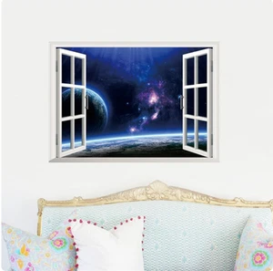 SPACE GALAXY PLANETS COSMOS SINGULARITY WINDOW VIEW 3D WALL STICKER MURAL Decal - Picture 1 of 1