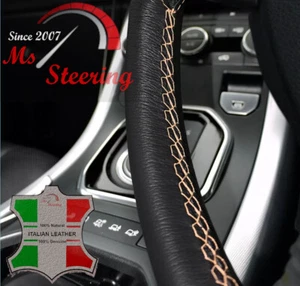 FOR PLYMOUTH NEON 96-01 BLACK LEATHER STEERING WHEEL COVER, BEIGE STIT - Picture 1 of 2