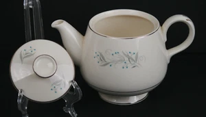 Homer Laughlin Tea Pot Celeste Platinum Trim Blue Buds Retro MCM 60s Vintage - Picture 1 of 5