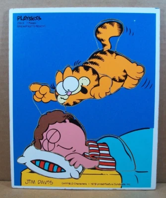 1978 Playskool Wooden Puzzle ~ Garfield "Breakfast Is Ready" ~ 7pc ~ 12" x 9" - Image 1 of 3