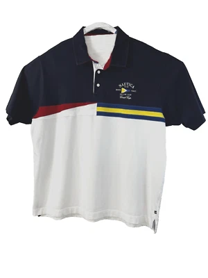 Nautica Sailing Club Polo 2XLT Blue White Coast Cup Y2K Nautical Prep FLAW - Image 1 of 4
