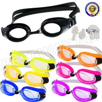 Adjustable Sports Swimming Adult Goggles Anti Fog UV Lens Earplugs & Nose Clip