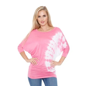 Top Tie-Dye, mangas Dolman con bandas 3/4, cuello redondo ancho - Imagen 1 de 37