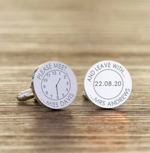Men's Customized Engraved Special Personalized Cufflinks In Solid 10K White Gold - Picture 1 of 4