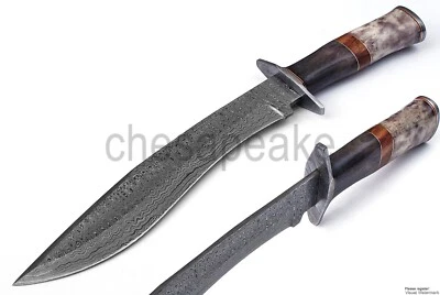Custom Forged Damascus Steel Blade Bowie Hunting Knife, Camping Knife LSheath - Image 1 of 4
