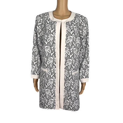 NINE WEST 1PC Black White Floral Viscose Polyester  Open Front Blazer Size 18W - Image 1 of 4