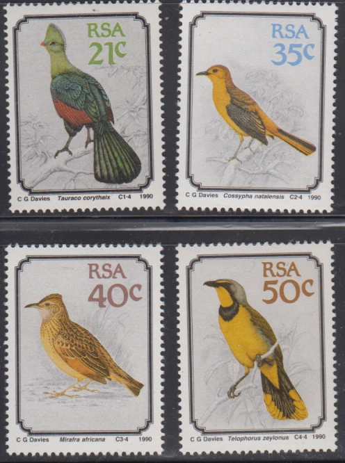 SOUTH AFRICA BIRDS/TURACO/SNOW CROWNED ROBBIN/LARK/BUSHRIKE 1990 SC789-792 MNH - Image 1 of 1