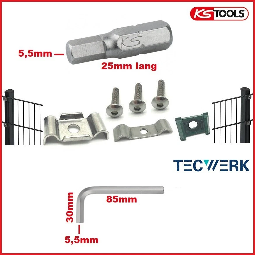 KS TOOLS ; TECWERK 5,5 mm Innensechskant Bit / Winkelschraubendreher - Sechskant Zaunschrauben Zaun