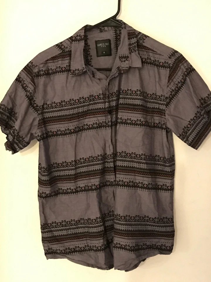 Camisa hawaiana de algodón tribal a rayas grises vintage M HAWK'S BAY para hombre NUNCA USADA Foto 1 de 4