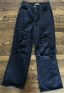 PacSun Womens Eco Black Distressed High Waist Baggy Jeans Size 28 Grunge EUC - Picture 1 of 8