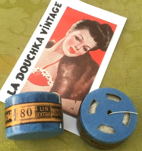 FRENCH 1930s CREAM WHITE LINEN SEWING THREAD~LOT OF 2 CAPSULES~100 METERS~UNUSED Cover