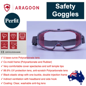 Safety Goggles Clear ARAGOON PERFIT Glasses Anti Scratch Anti Fog Polycarbonate - Picture 1 of 6