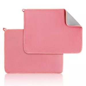 Pink 2 Pack Dish Drying Mats Large Microfiber Absorbent Kitchen Counter Pads - Picture 1 of 6