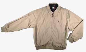 Vintage Tommy Hilfiger Jacket Mens Beige Full Zip Polyester Fleece Lined XXL 2XL - Picture 1 of 12