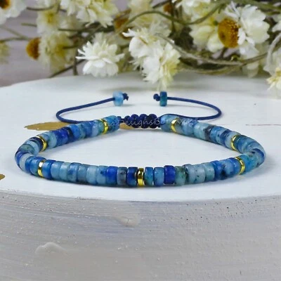 Natural Blue Line Jasper Dainty Bracelet Barrel Gemstone Minimalist Bracelet - Image 1 of 4