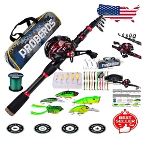 6.9ft Telescopic Fishing Rod and Reel Combo - Complete Tackle Kit Included - Picture 1 of 8