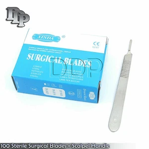 (Lot of 100) Scalpel Blades #11 with #3 Metal Handle Suitable for Dermaplaning - Picture 1 of 3