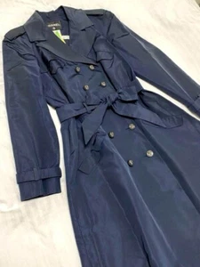CHANEL Authentic Women's Double-breasted Trench Coat Jacket Navy Waist Ribbon - Picture 1 of 20