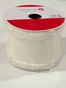 NEW CHRISTMAS WHITE FAUX FUR WIRED RIBBON 3 1/2 IN X 9 FEET CELEBRATE IT - Picture 1 of 1