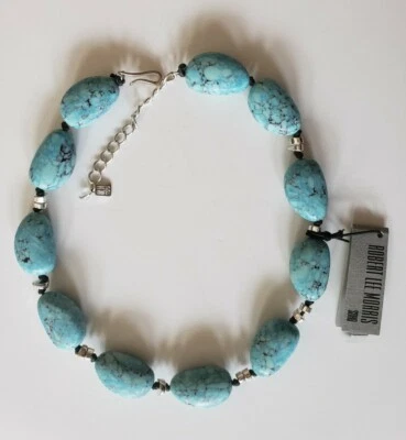 Collar Robert Lee Morris SOHO Turquesa Sobre Cordón Negro con Cuentas Plateadas Foto 1 de 4