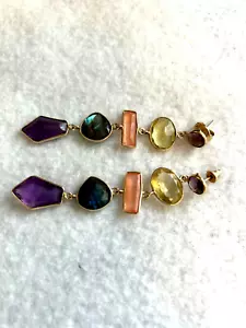 RossSimons multi gem drop earrings Amethyst, Lemon Quartz,Jade& Laboradite GOS - Picture 1 of 4