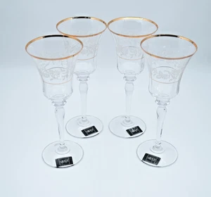 Vintage Mikasa Antique Lace Goblets Austria Set of 4 / 9 in / Gold Floral Rim - Foto 1 di 24