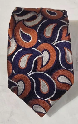 Corbata David Donahue EE. UU. 100 % Seda Italiana Azul Naranja Plata Cachemira 3 1/4X58 Foto 1 de 4