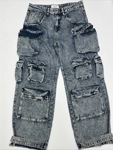 Rise Supply Co Cargo Acid Washed Blue Denim Jeans Y2K Women’s Size 9 EUC    A21 - Picture 1 of 12