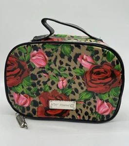 Betsey Johnson Leopard & Rose Cosmetic Bag Toiletry Floral Travel Case PVC Y2K - Bild 1 von 8