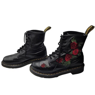 Botines Dr Martens 1460 W Cuero Negro Rosa Floral Bordados EE. UU. 7 Foto 1 de 4