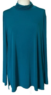 Susan Graver Modern Essentials Liquid Knit Turtleneck Top Teal Size L - Image 1 of 4