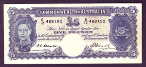 Australia R-47. (1949) Coombs/Watt - 5 Pounds.. King George VI..  Fine+ - Picture 1 of 2