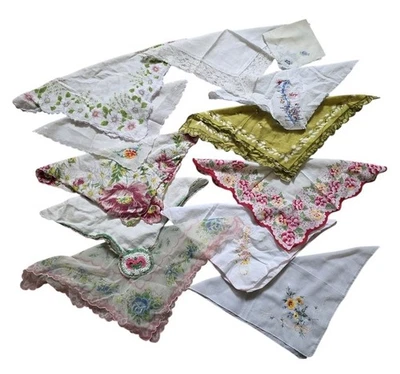 Mixed Lot Of 12 Vintage Handkerchiefs Hankies Embroidered Crocheted Printed - Image 1 of 4