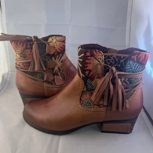 Stivaletto boho L'ARTISTE Parfum donna taglia 38/US 7,5 pelle marrone tacco a blocco zip - Foto 1 di 5