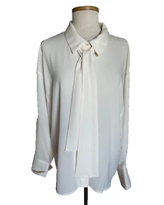 Scoop Brand Lightweight Cream Crepe Polyester Blouse Optional Collar sz XL - Picture 1 of 4